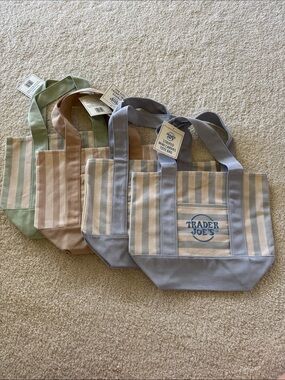 NWT x 4 Trader Joe’s Striped Mini Canvas Tote Bags